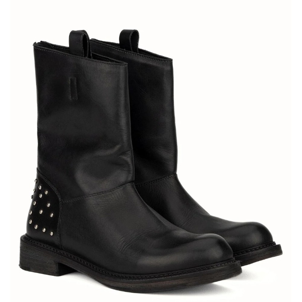 Vintage Foundry Co Mid Calf Boots Black Studded Leather Moto Womens 7 NEW
